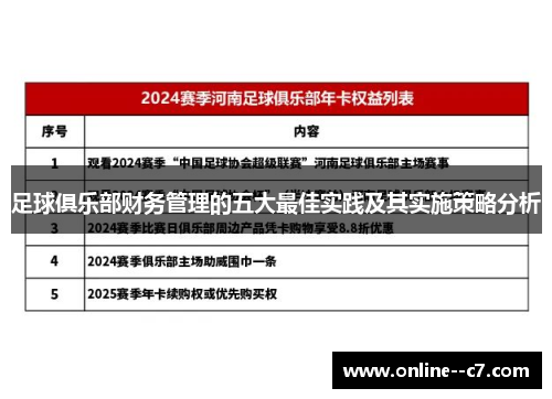 足球俱乐部财务管理的五大最佳实践及其实施策略分析